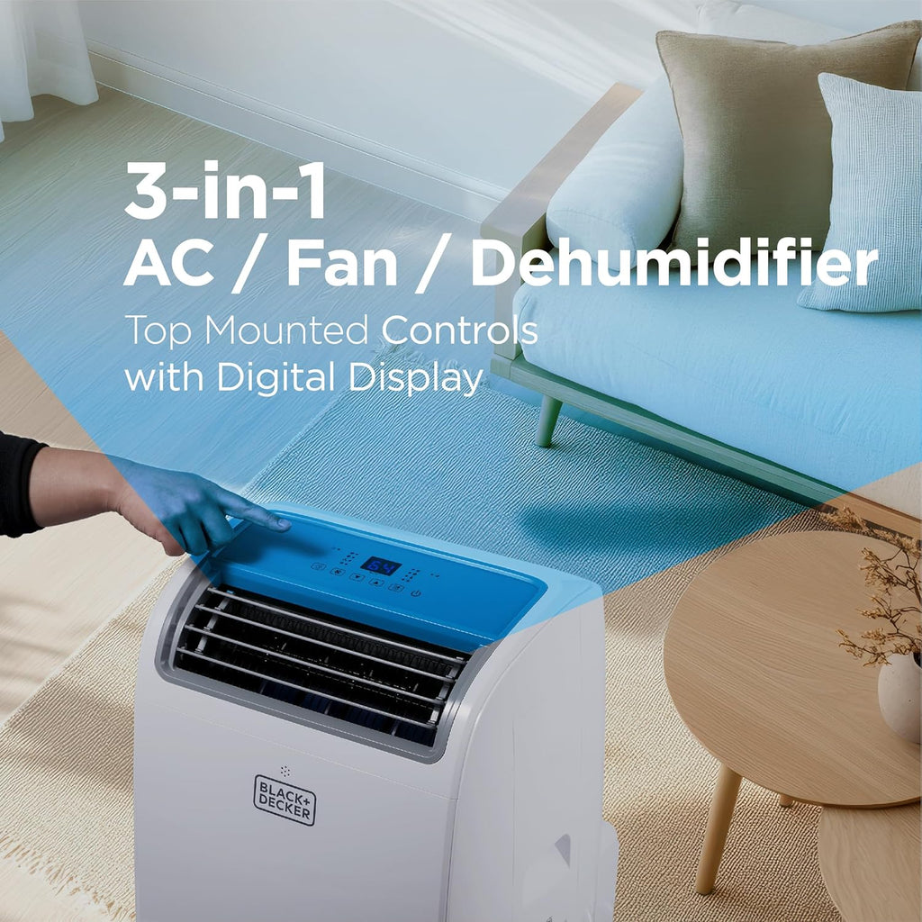 BLACK+DECKER Smart Portable Air Conditioner, 14,000 BTU for Rooms up to 700 Sq. Ft., Smart Portable AC with Follow Me Remote and Window Kit, BPACT14WT, White